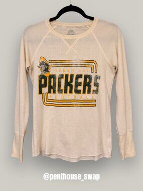 Green Bay Packers Cream Thermal Long Sleeve, Size S